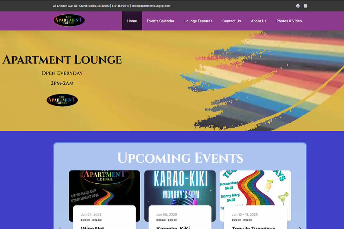 Screenshot of the Apartment Lounge website homepage designed by Marketing Mark Solutions using WordPress and Avada.
