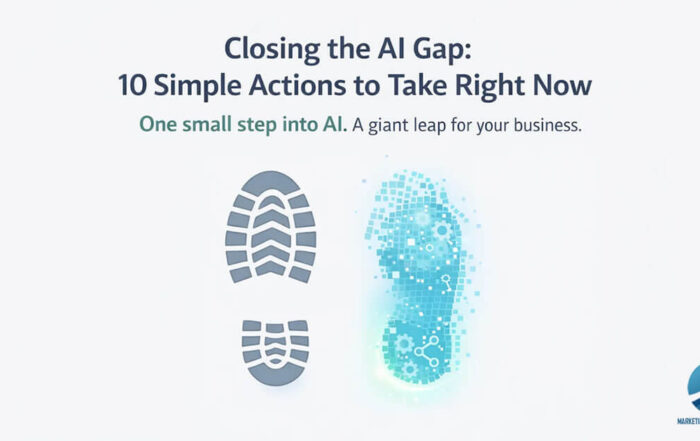 Closing the AI Gap: two footprints side by side, one traditional and one digital, representing taking your first steps into AI for your business